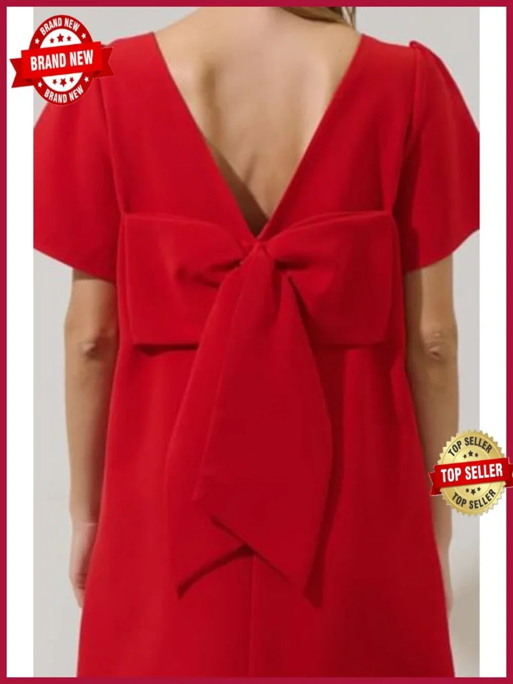 Women's Bow Detail Swing Dress Short Sleeve Shift Mini with Pockets